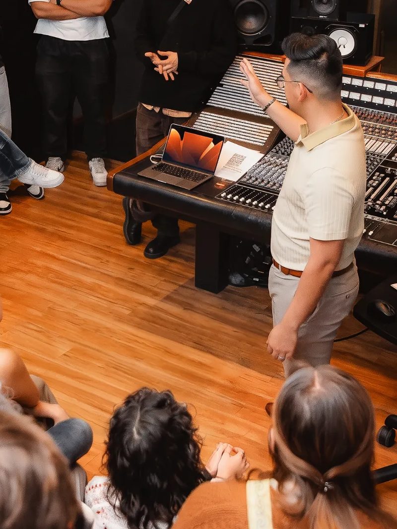 GK teaching a music production class at Berklee College of Music